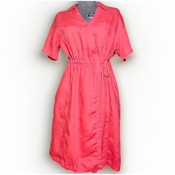 Athleta Playa Wrap Dress Red Linen Blend Short Sleeve Tie Waist NWT Sz 6 Resort - Picture 1 of 10